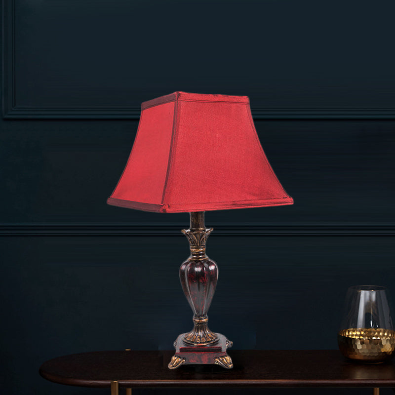 Red Country Pagoda Bedside Table Lamp With 1 Bulb Fabric Shade & Resin Base