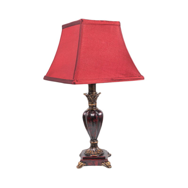 Red Country Pagoda Bedside Table Lamp With 1 Bulb Fabric Shade & Resin Base