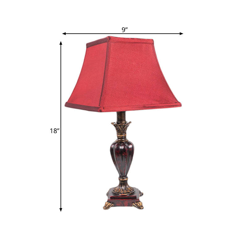 Red Country Pagoda Bedside Table Lamp With 1 Bulb Fabric Shade & Resin Base