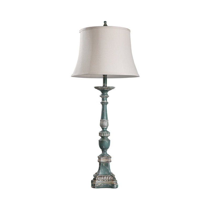 Vintage White Bell Shade Table Lamp With Resin Base - 1-Light Bedroom Nightstand Accent Light