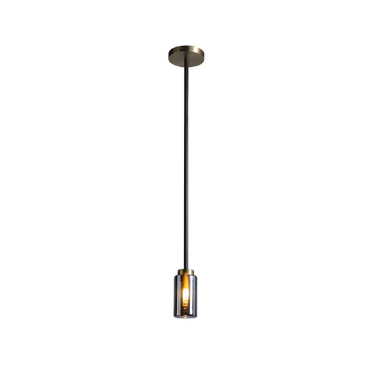 Mid Century Single Pendant: Smoke Grey Glass In Black Suspension Small Bottle Style