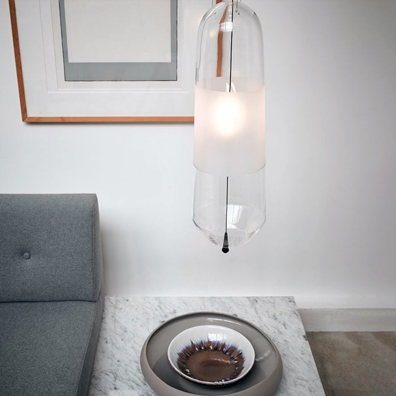 Sarah - Ellipse Ellipse Bedside Pendant Lighting Cognac/Smoke/Clear Glass 1-Light Simple Ceiling Suspension Lamp with Pull Chain