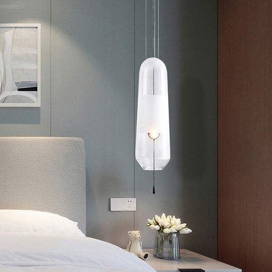 Elliptical Bedside Pendant Light With Cognac/Smoke/Clear Glass - Simple Ceiling Suspension Lamp