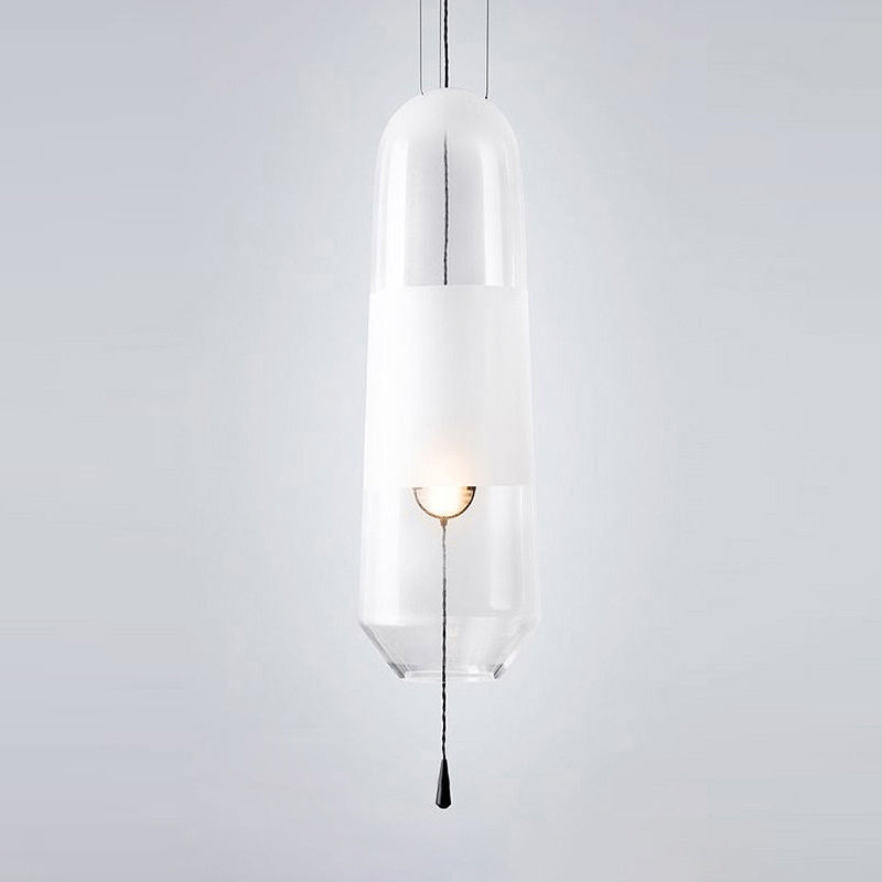 Elliptical Bedside Pendant Light With Cognac/Smoke/Clear Glass - Simple Ceiling Suspension Lamp