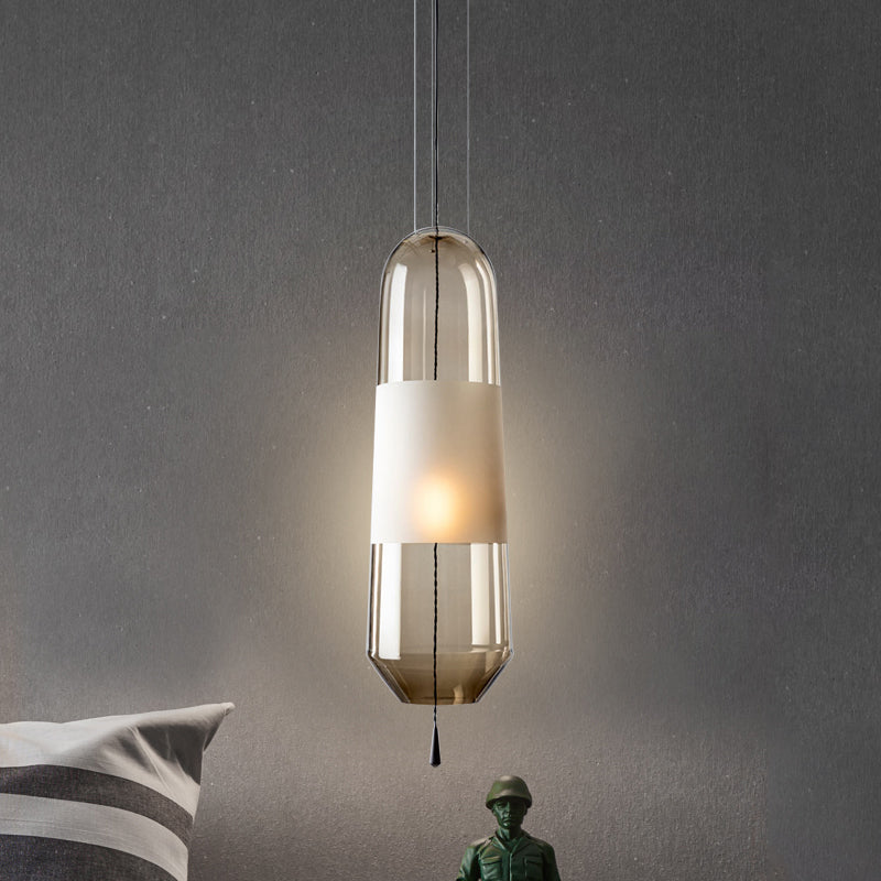 Elliptical Bedside Pendant Light With Cognac/Smoke/Clear Glass - Simple Ceiling Suspension Lamp