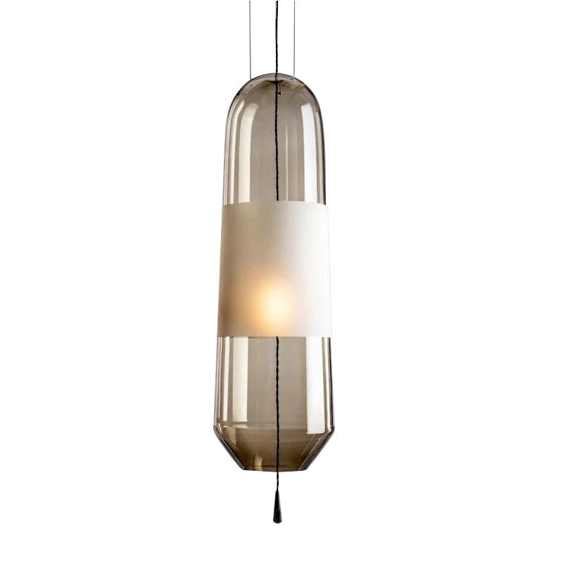 Sarah - Ellipse Ellipse Bedside Pendant Lighting Cognac/Smoke/Clear Glass 1-Light Simple Ceiling Suspension Lamp with Pull Chain