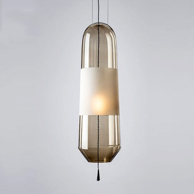 Sarah - Ellipse Ellipse Bedside Pendant Lighting Cognac/Smoke/Clear Glass 1-Light Simple Ceiling Suspension Lamp with Pull Chain