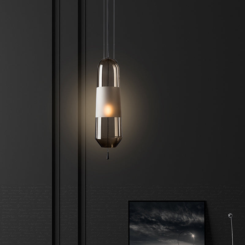 Elliptical Bedside Pendant Light With Cognac/Smoke/Clear Glass - Simple Ceiling Suspension Lamp