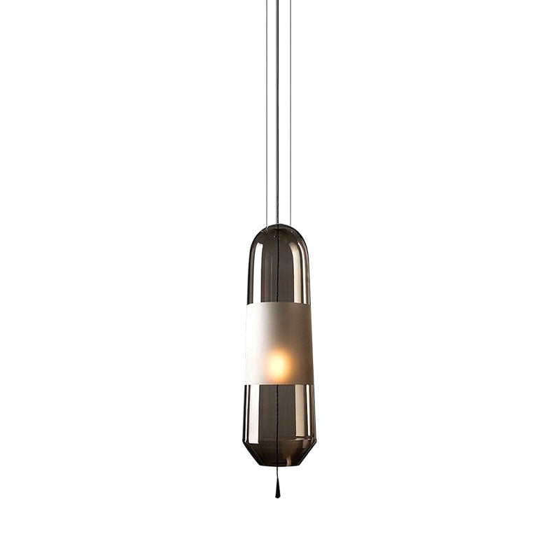 Sarah - Ellipse Ellipse Bedside Pendant Lighting Cognac/Smoke/Clear Glass 1-Light Simple Ceiling Suspension Lamp with Pull Chain