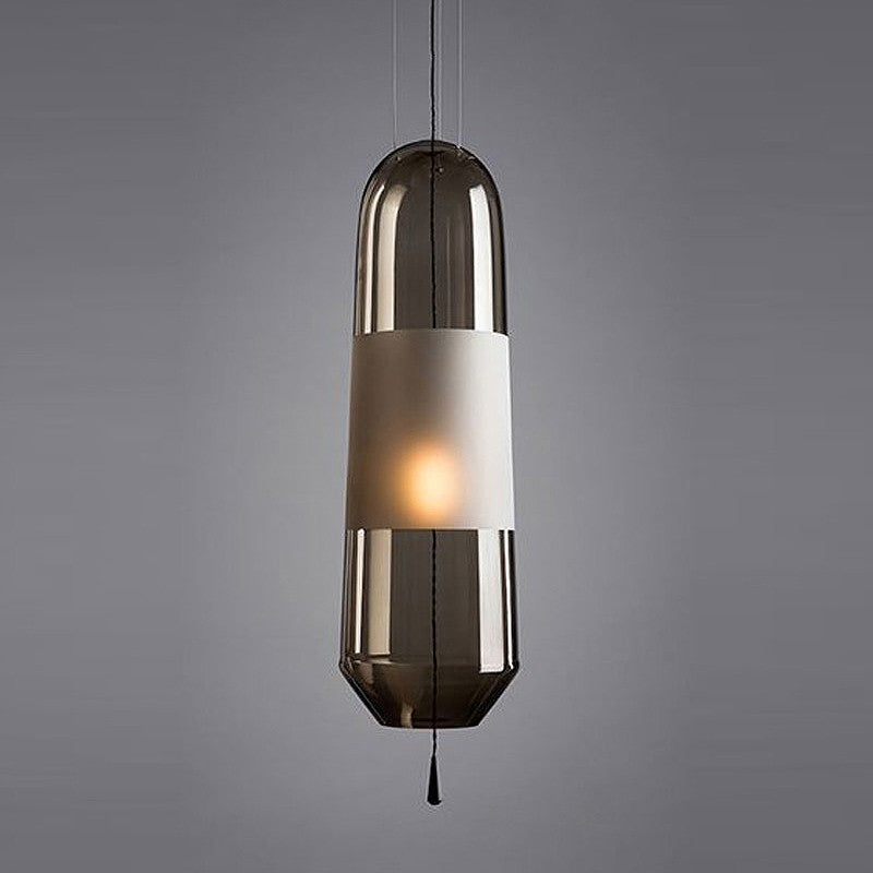 Sarah - Ellipse Ellipse Bedside Pendant Lighting Cognac/Smoke/Clear Glass 1-Light Simple Ceiling Suspension Lamp with Pull Chain