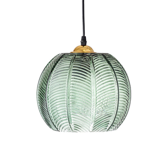 Mara - Green Ribbed Glass Pumpkin Dinette Pendant Lamp