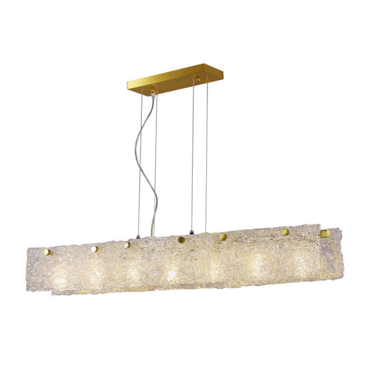 Modern 9-Light Island Pendant In Gold With Transparent Crackle Glass