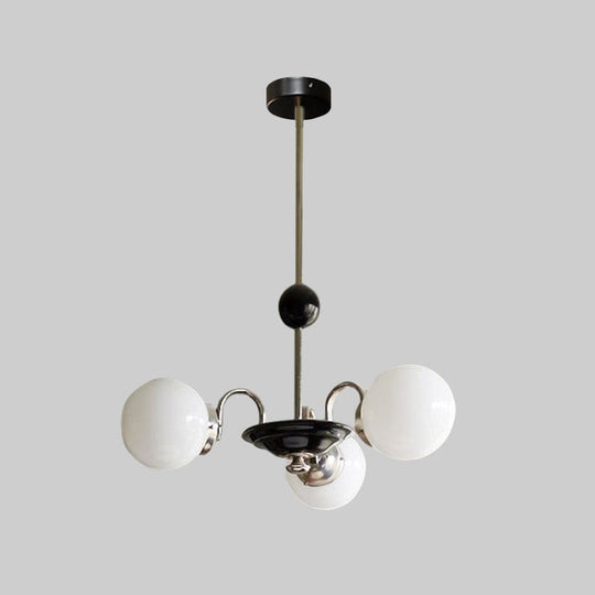 Chrome Saucer Drop Chandelier With Opaline Frosted Glass Shades - Mid Century Design