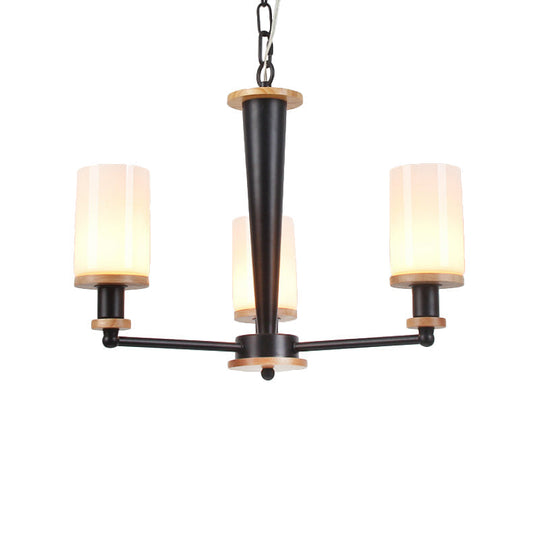 Mid-Century Opal Frosted Glass Chandelier With 3 Lights - Black