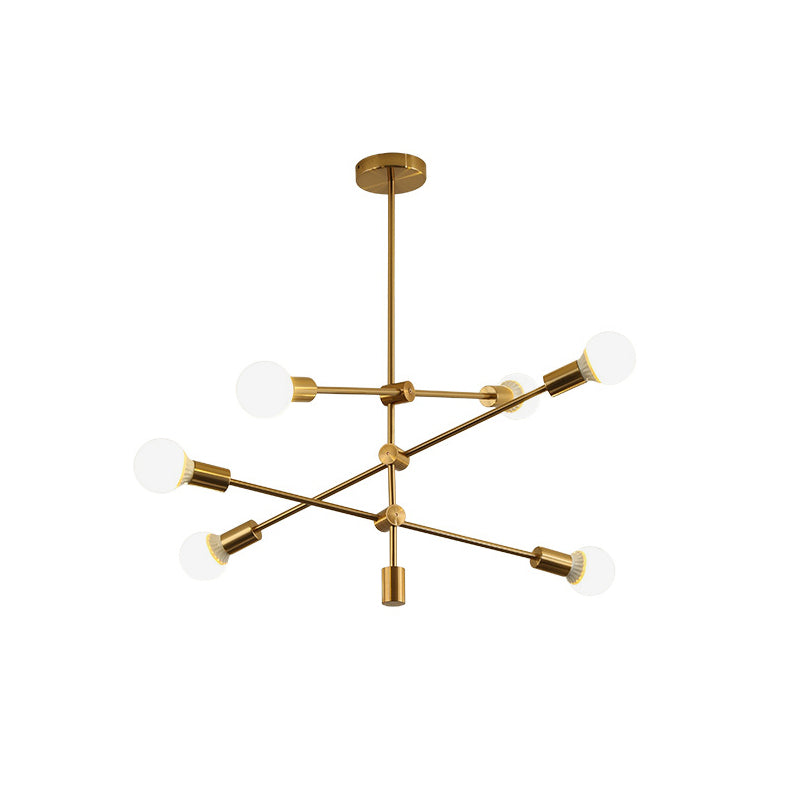 Gold Tiered 6-Light Iron Ceiling Mount with Semi-Flush Design & Open Bulbs