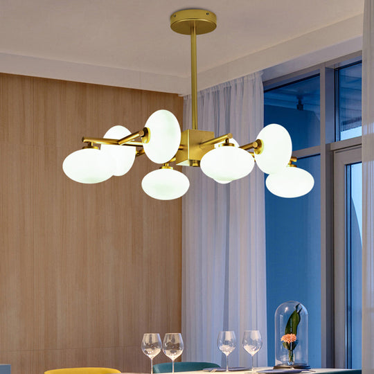 Postmodern Gold Chandelier with Cream Glass - 8-Bulb Suspension Lamp