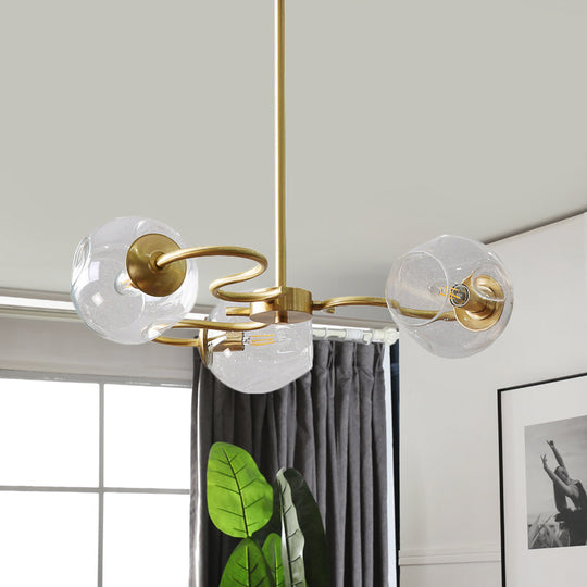 Postmodern Transparent Glass 3-Light Flush Mount Chandelier for Bedroom in Brass