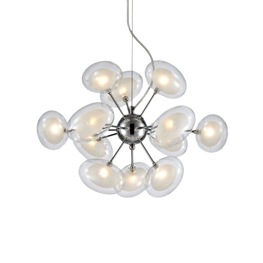 Modernist Burst Chandelier - Dual Oblate Glass - 12-Light Chrome Suspension Lighting