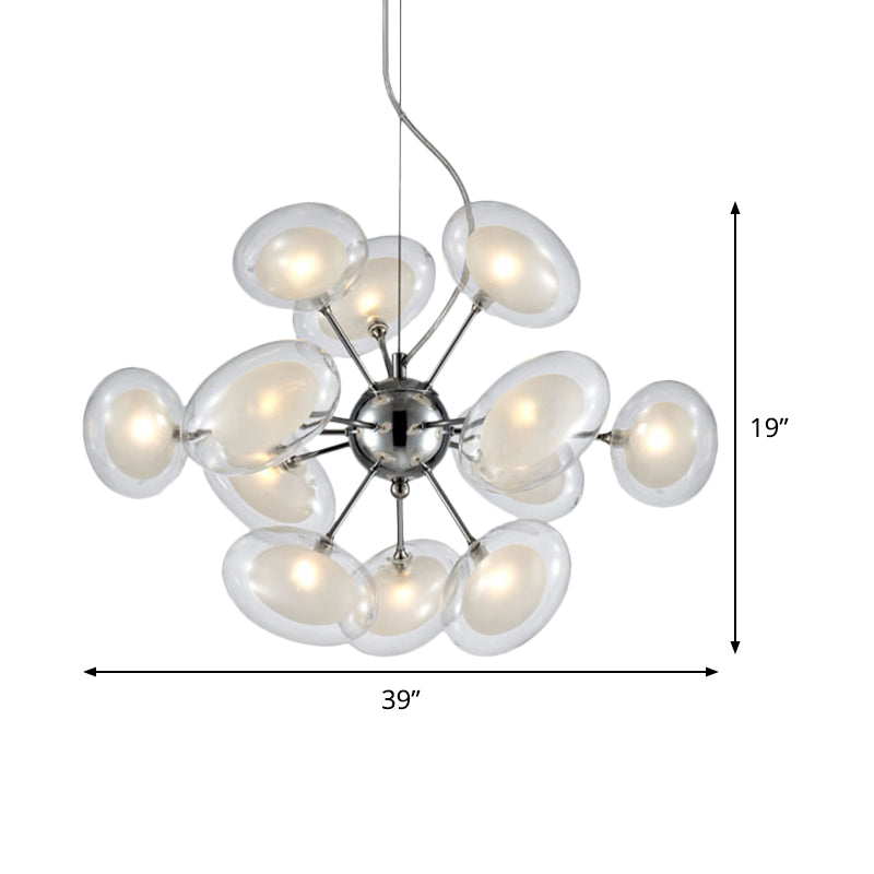 Modernist Burst Chandelier - Dual Oblate Glass - 12-Light Chrome Suspension Lighting