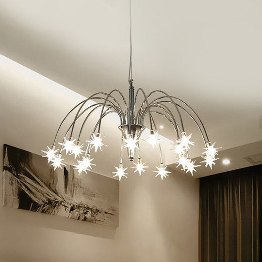 Starry Clear Glass Pendant Chandelier With Modern Style 18 Heads And Chrome Arched Arm