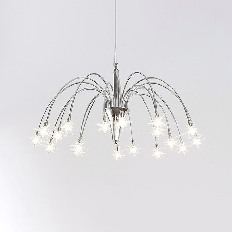 Starry Clear Glass Pendant Chandelier with 18 Heads - Modern, Stylish Design and Chrome Arched Arm