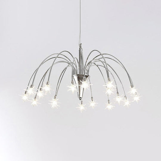 Starry Clear Glass Pendant Chandelier With Modern Style 18 Heads And Chrome Arched Arm