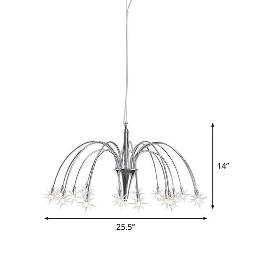 Starry Clear Glass Pendant Chandelier with 18 Heads - Modern, Stylish Design and Chrome Arched Arm