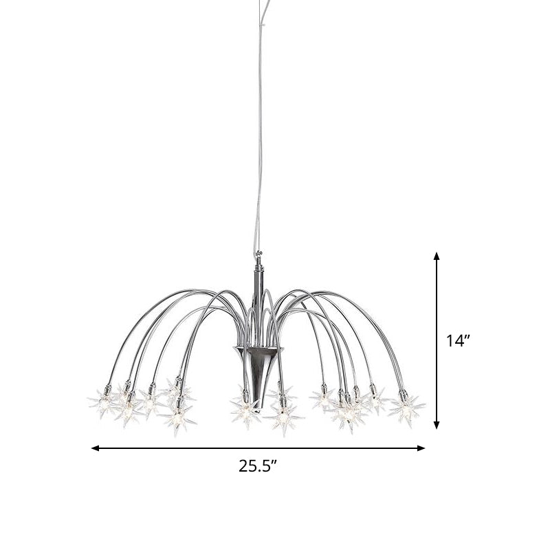 Starry Clear Glass Pendant Chandelier With Modern Style 18 Heads And Chrome Arched Arm