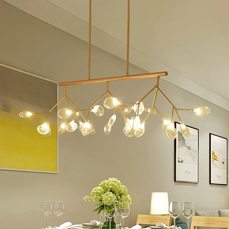 Modernist Clear Glass Dining Table Ceiling Pendant - Firefly Hanging Island Light In Black/Gold