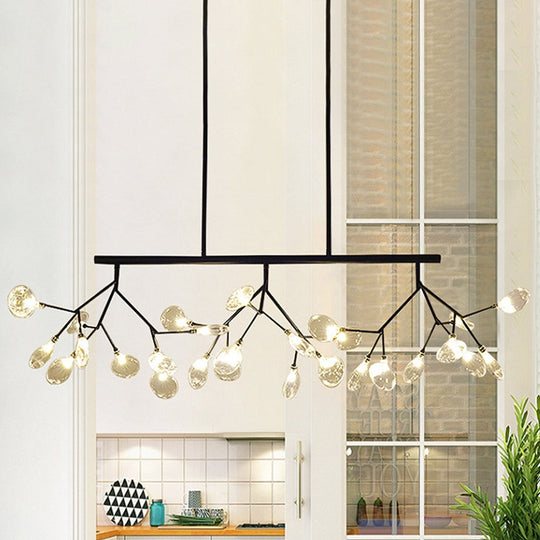 Modernist Clear Glass Dining Table Ceiling Pendant - Firefly Hanging Island Light In Black/Gold