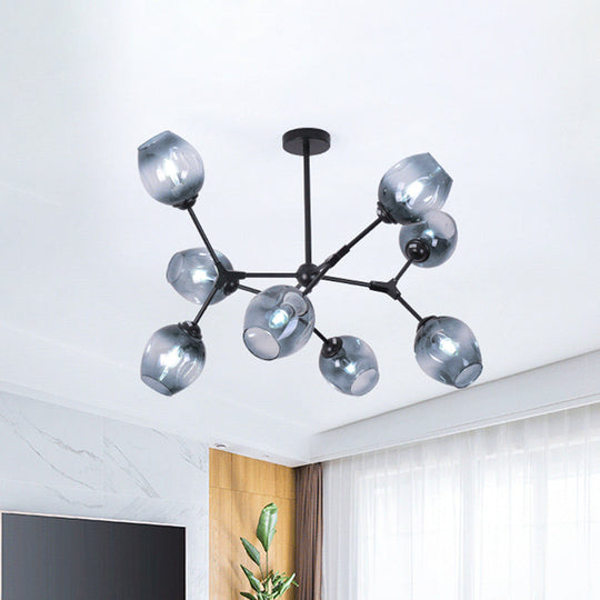 Modern Gradient Blue Glass 8-Head Semi Flush Mount Ceiling Chandelier for Living Room