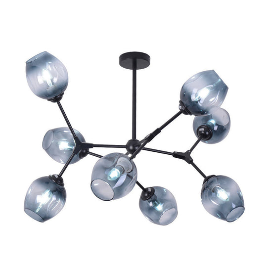 Modern Gradient Blue Glass 8-Head Semi Flush Mount Ceiling Chandelier for Living Room