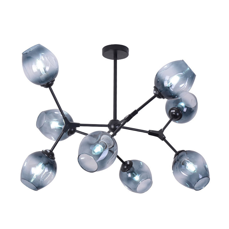 Blue Glass Semi Flush Mount Chandelier: Modernist 8-Head Ceiling Light For Living Room