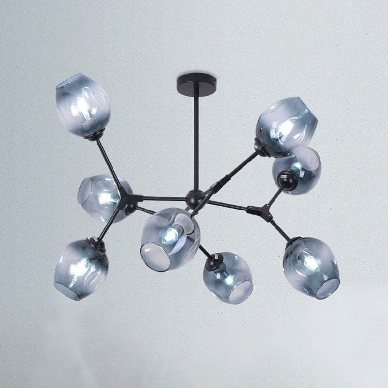 Modern Gradient Blue Glass 8-Head Semi Flush Mount Ceiling Chandelier for Living Room