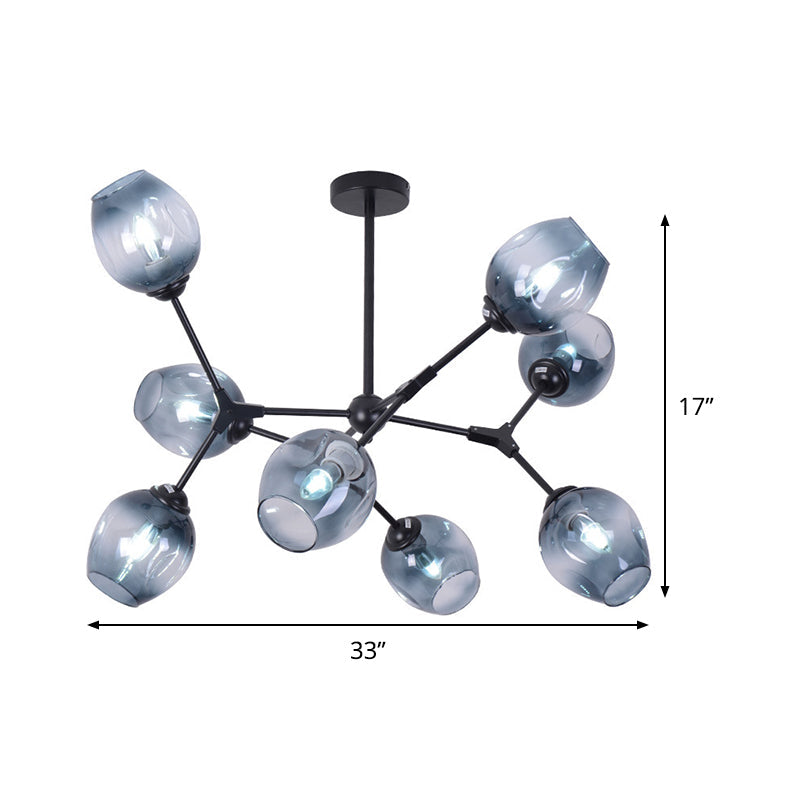 Modern Gradient Blue Glass 8-Head Semi Flush Mount Ceiling Chandelier for Living Room