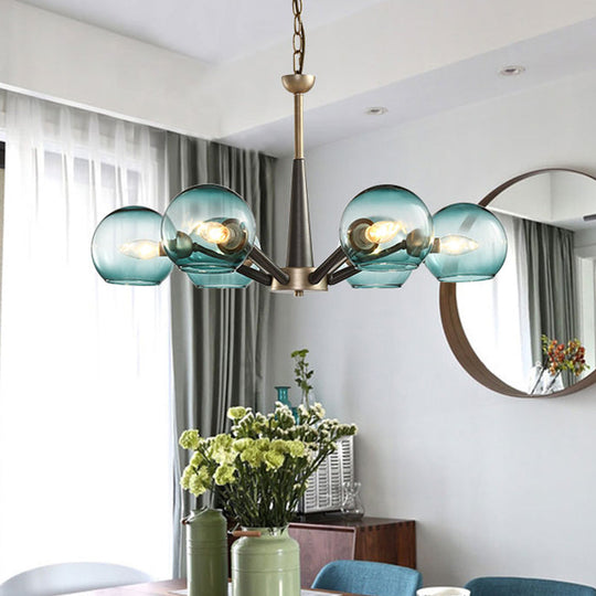 Retro Dome Shade Hanging Chandelier with Burst Design - 6-Light Lounge Pendant