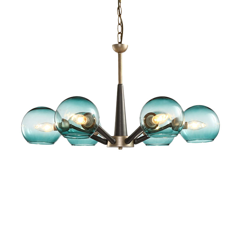 Retro Dome Shade Hanging Chandelier with Burst Design - 6-Light Lounge Pendant