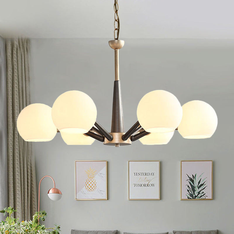 Retro Dome Shade Hanging Chandelier with Burst Design - 6-Light Lounge Pendant