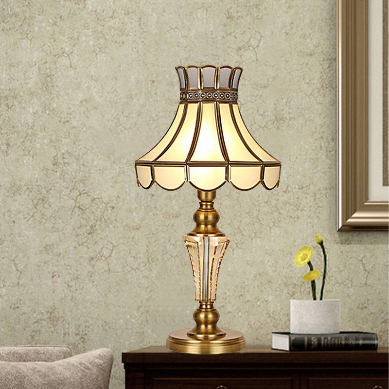 Classic Scalloped Night Table Lamp With Gold Finish And Crystal Accent