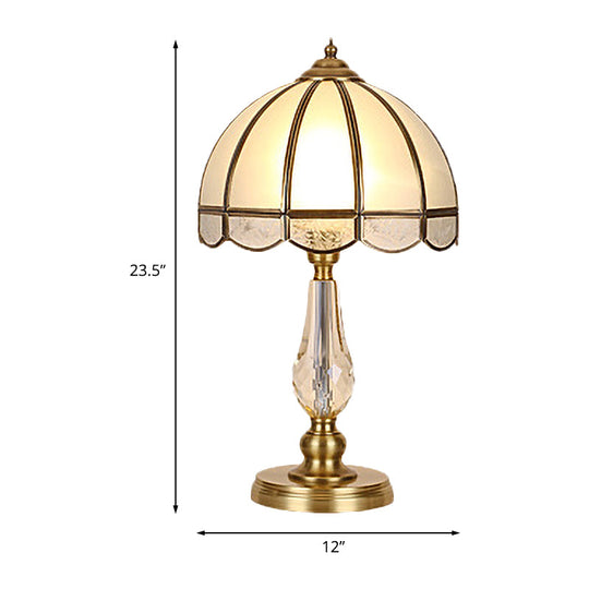 Vintage Gold Night Table Lamp With Scalloped Beige Shade And Crystal Accent