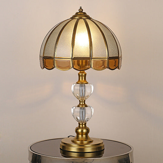 Vintage Gold Night Table Lamp With Scalloped Beige Shade And Crystal Accent