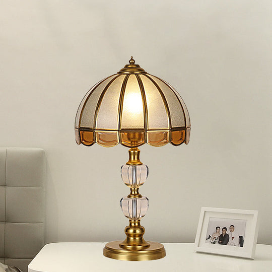 Vintage Gold Night Table Lamp With Scalloped Beige Shade And Crystal Accent