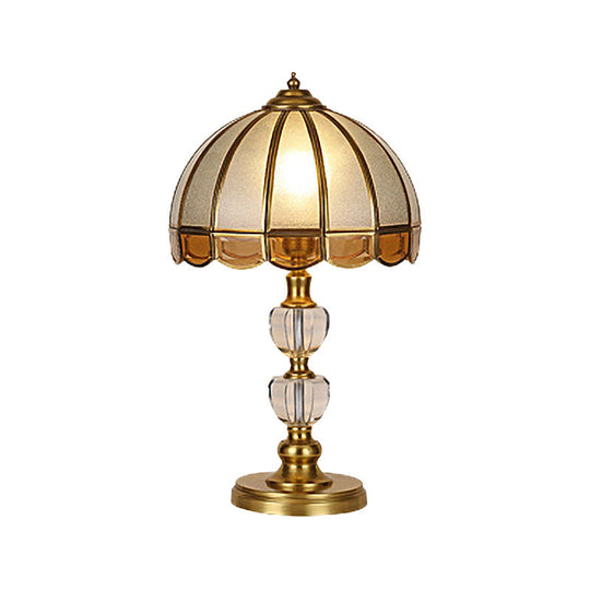 Vintage Gold Night Table Lamp With Scalloped Beige Shade And Crystal Accent