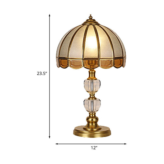 Vintage Gold Night Table Lamp With Scalloped Beige Shade And Crystal Accent