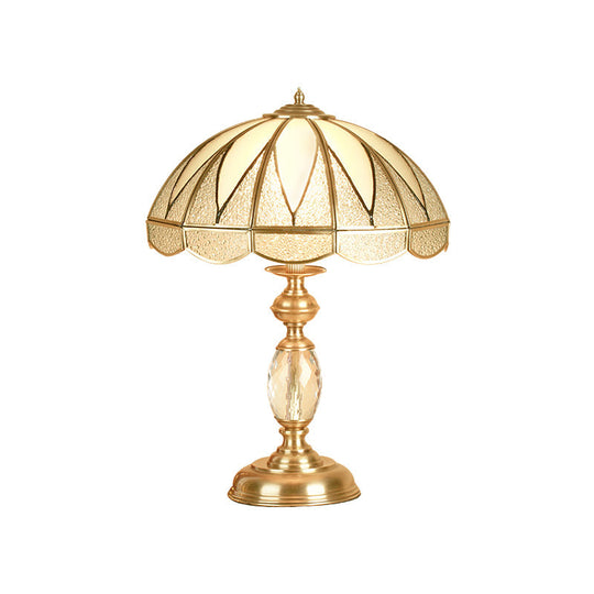 Gold Colonial Style Bedside Lamp With Beige Glass Dome - 12/16 Wide Nightstand Light