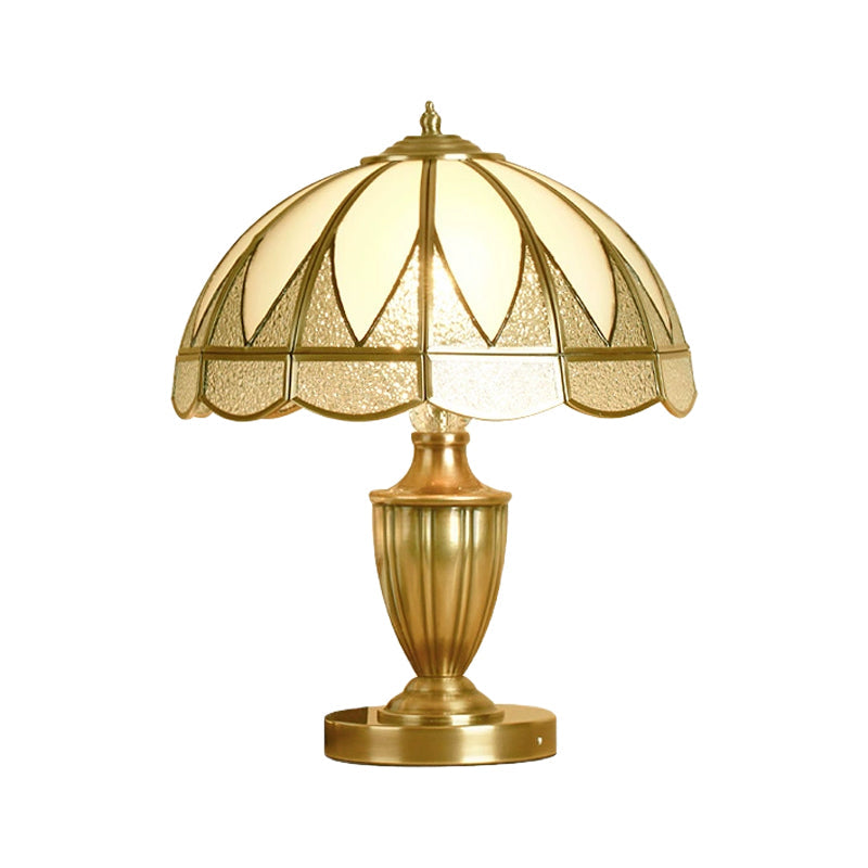 Gold Colonial Style Bedside Lamp With Beige Glass Dome - 12/16 Wide Nightstand Light