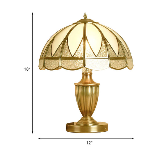 Gold Colonial Style Bedside Lamp With Beige Glass Dome - 12/16 Wide Nightstand Light