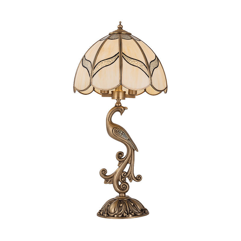 Traditional Gold 1/2-Light Dome Nightstand Lamp With White Glass And Peacock/Elliptical Frame Design