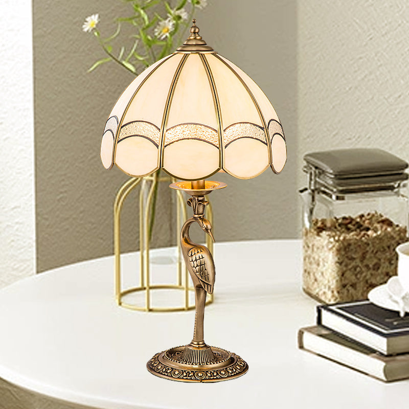 Traditional Gold 1/2-Light Dome Nightstand Lamp With White Glass And Peacock/Elliptical Frame Design