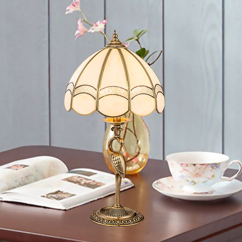 Traditional Gold 1/2-Light Dome Nightstand Lamp With White Glass And Peacock/Elliptical Frame Design